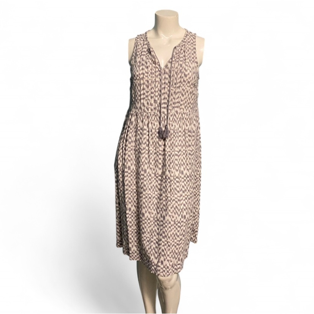 Cream and Gray Geometric Midi Dress Maximalist Sleeveless Comfort Boho